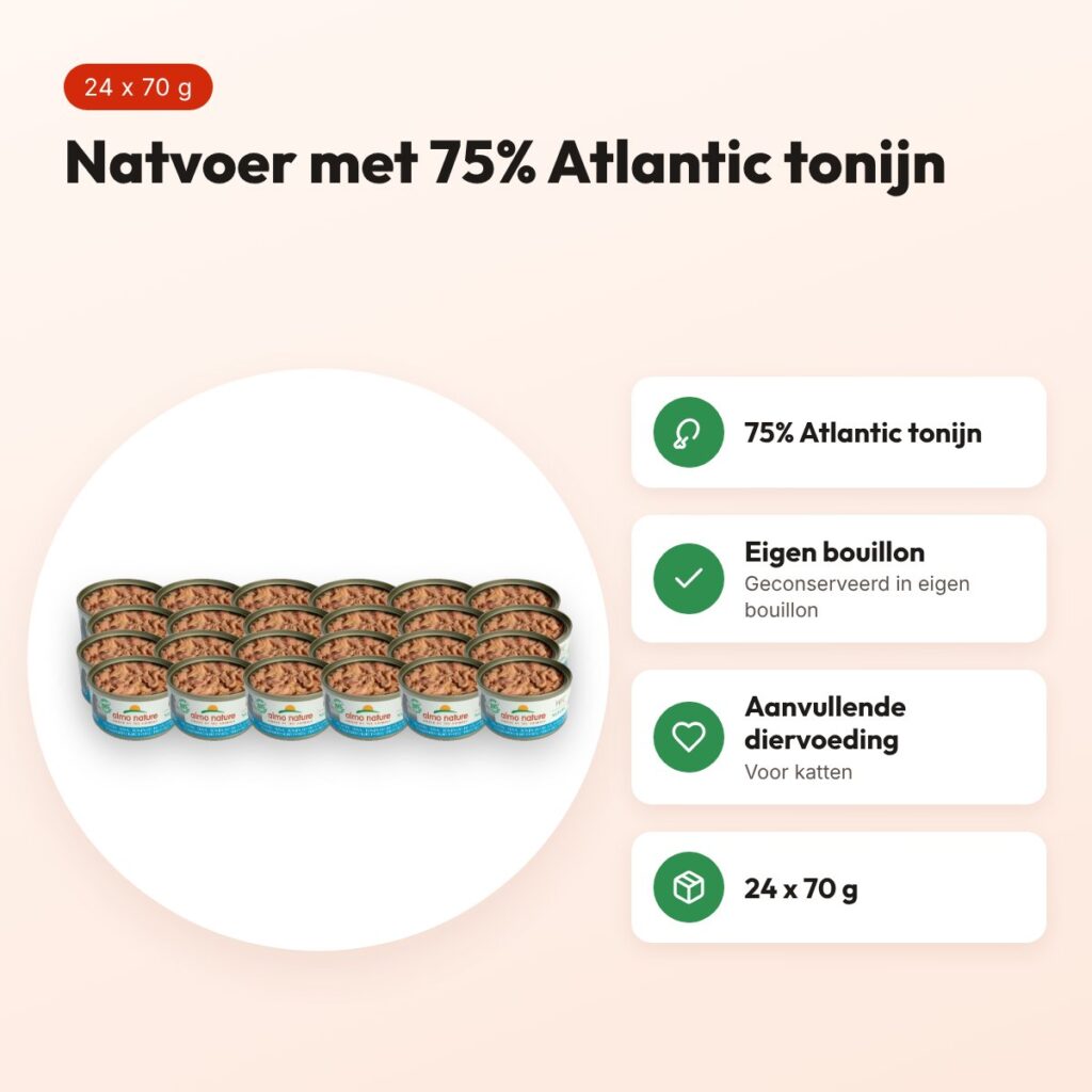 Almo Nature Cat natvoer Atlantic tonijn 24 x 70 g – voordelen