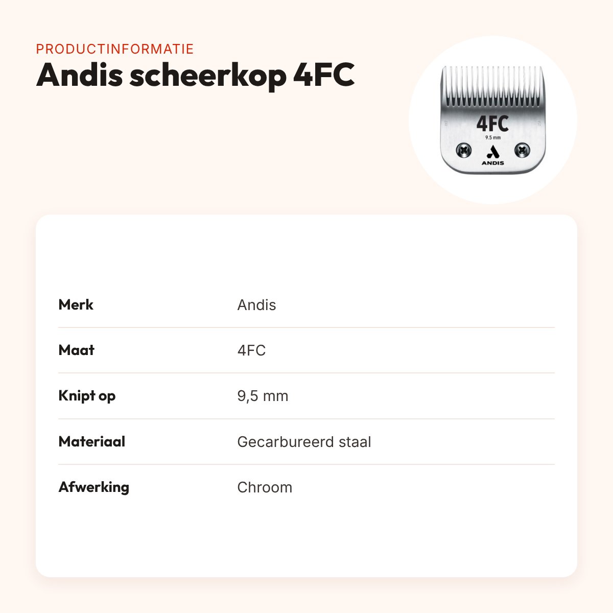 Andis scheerkop 4FC 9,5 mm – gecarbureerd staal, chroom – productinformatie