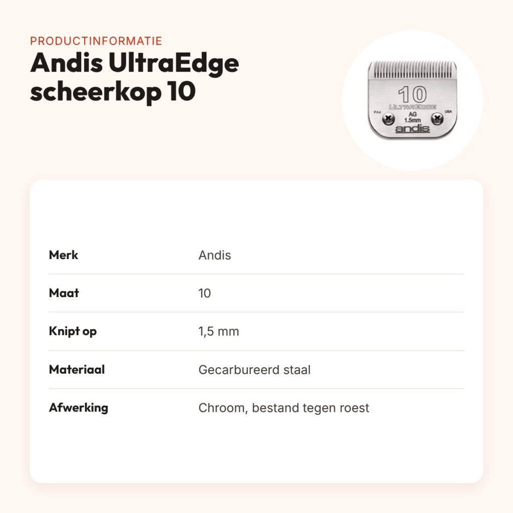 Andis UltraEdge scheerkop maat 10 – 1,5 mm, roestbestendig – productinformatie