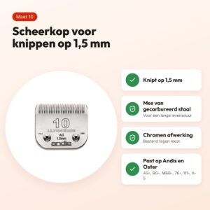 Andis UltraEdge scheerkop maat 10 – 1,5 mm, roestbestendig – voordelen
