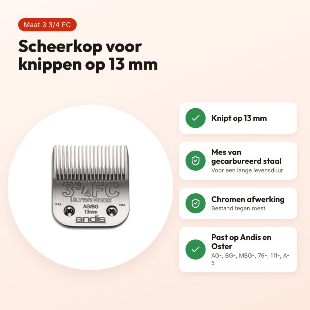 Andis UltraEdge scheerkop maat 3 3/4 FC – 13 mm, roestbestendig – voordelen