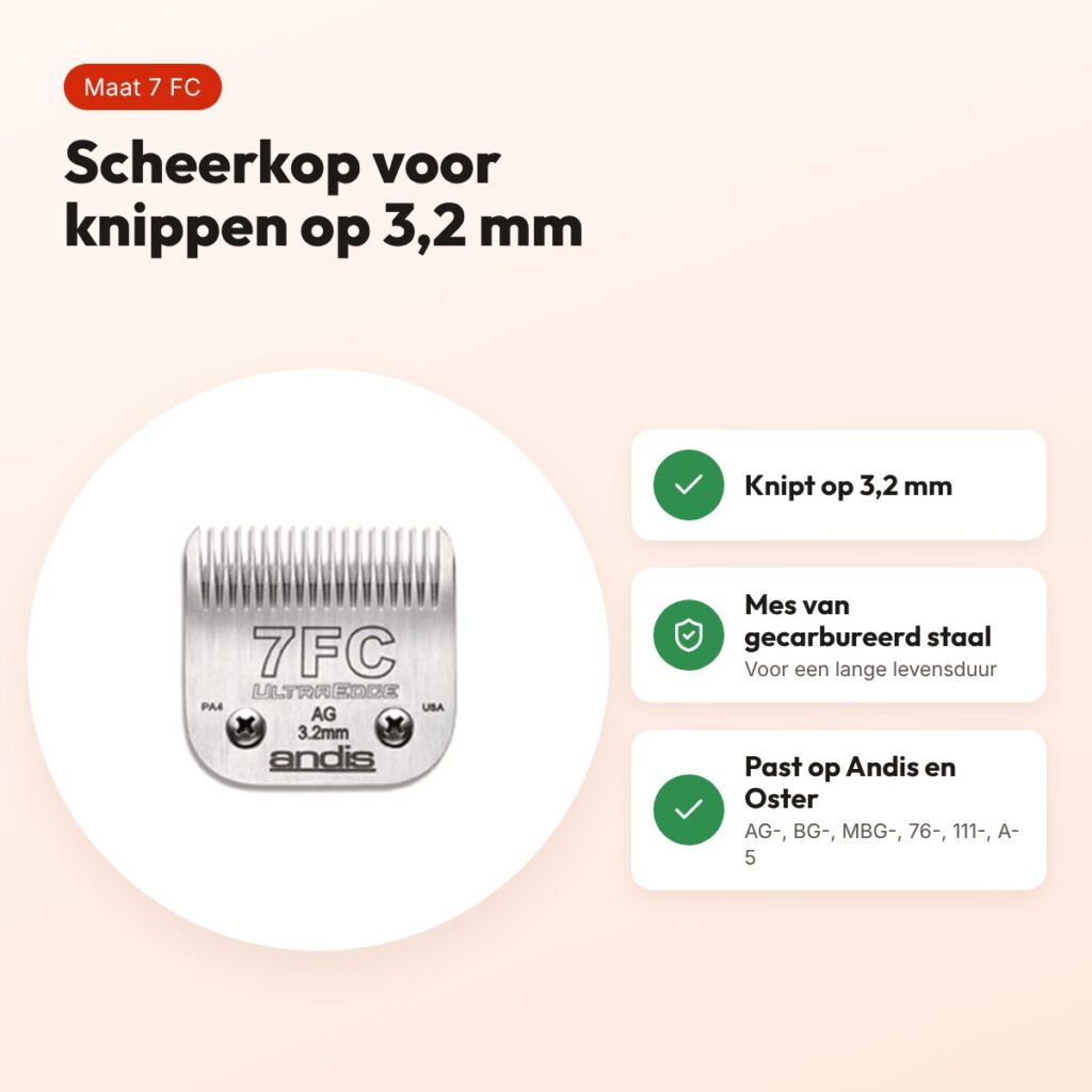 Andis UltraEdge scheerkop maat 7 FC – 3,2 mm, gecarbureerd staal – voordelen