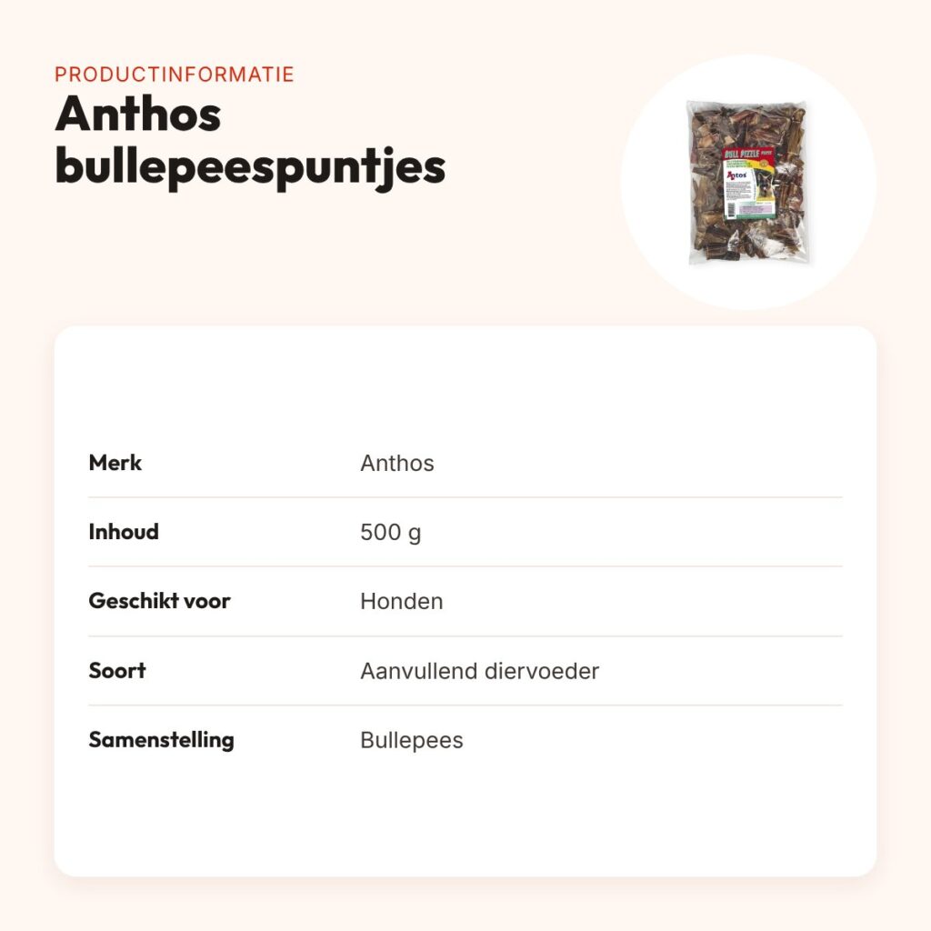 Anthos bullepeespuntjes hondensnack 500 g – 86% ruw eiwit – productinformatie