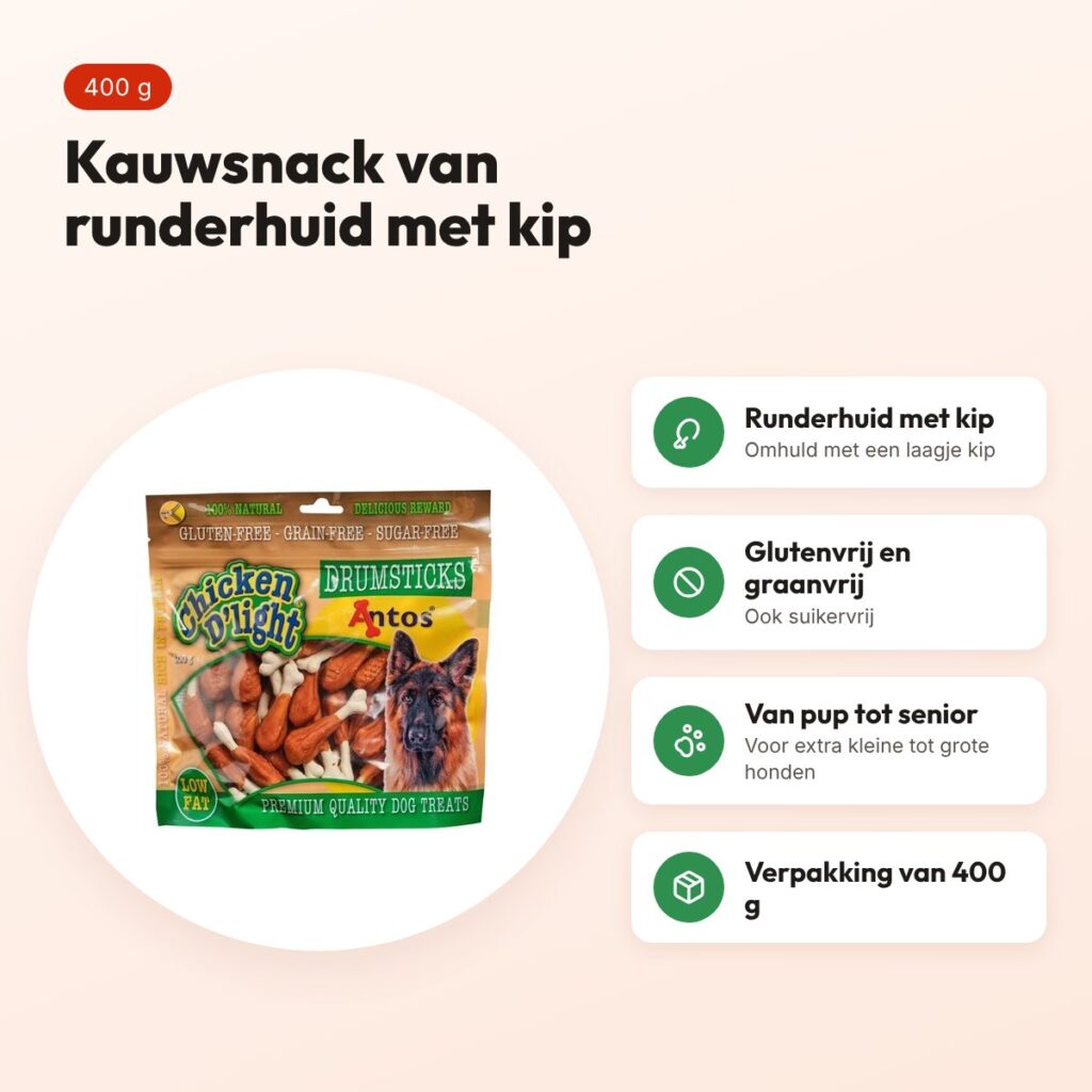 Antos Chicken D'Light Drumsticks 400 g – kauwsnack kip en runderhuid – voordelen