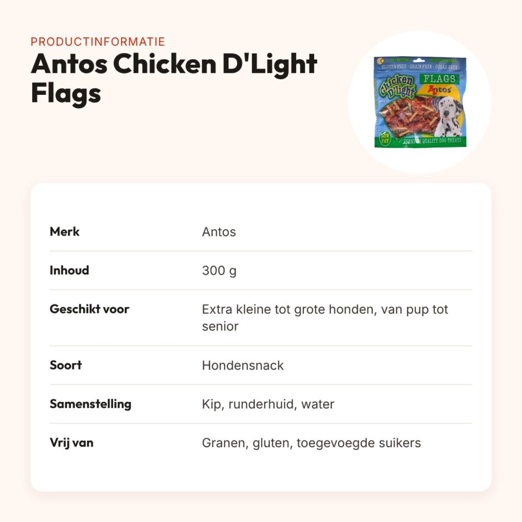 Antos Chicken D'Light Flags 300 g – hondensnack kip en runderhuid – productinformatie