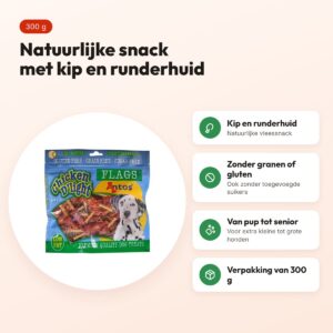 Antos Chicken D'Light Flags 300 g – hondensnack kip en runderhuid – voordelen
