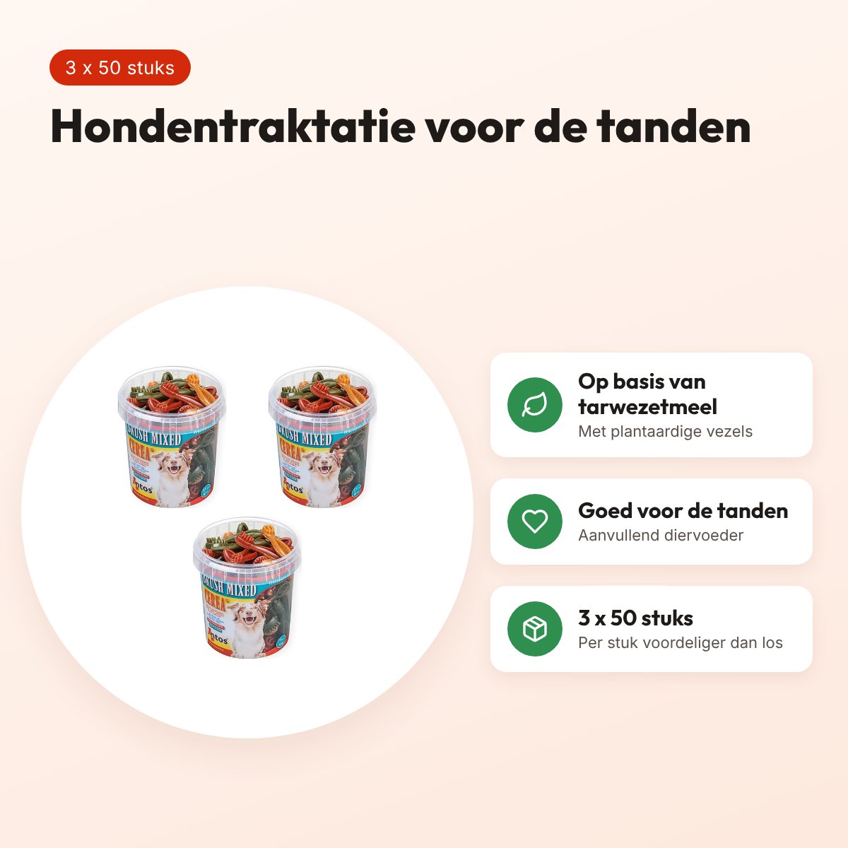 Antos hondensnack Mixed Brush – multipack 3 x 50 stuks – voordelen