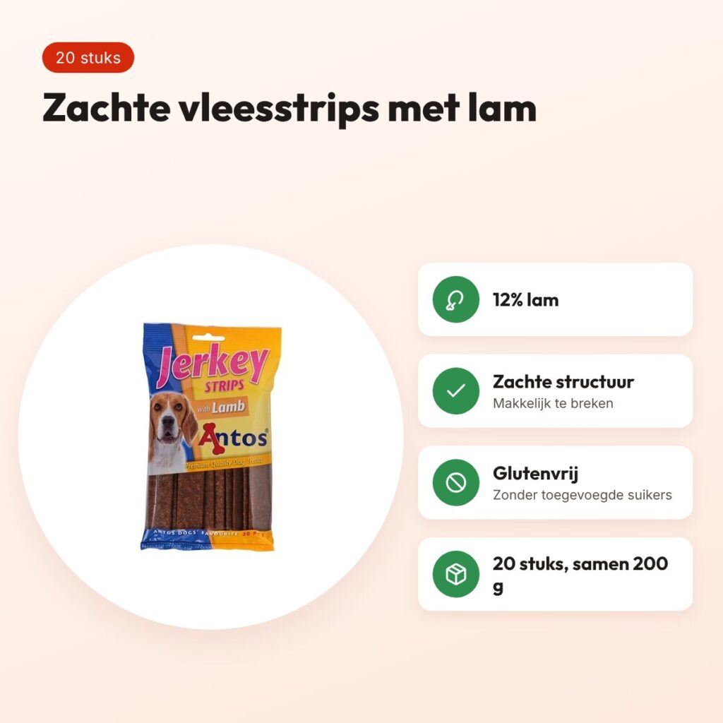 Antos Jerky Strips lam 20 stuks (200 g) – zachte vleessnacks – voordelen