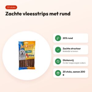 Antos Jerky Strips rund 20 stuks (200 g) – zachte vleessnacks – voordelen