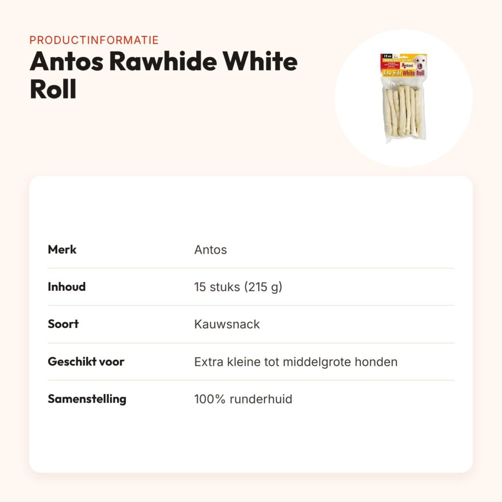 Antos Rawhide White Roll kauwsnack runderhuid – 15 stuks – productinformatie