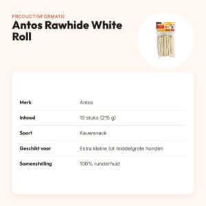 Antos Rawhide White Roll kauwsnack runderhuid – 15 stuks – productinformatie