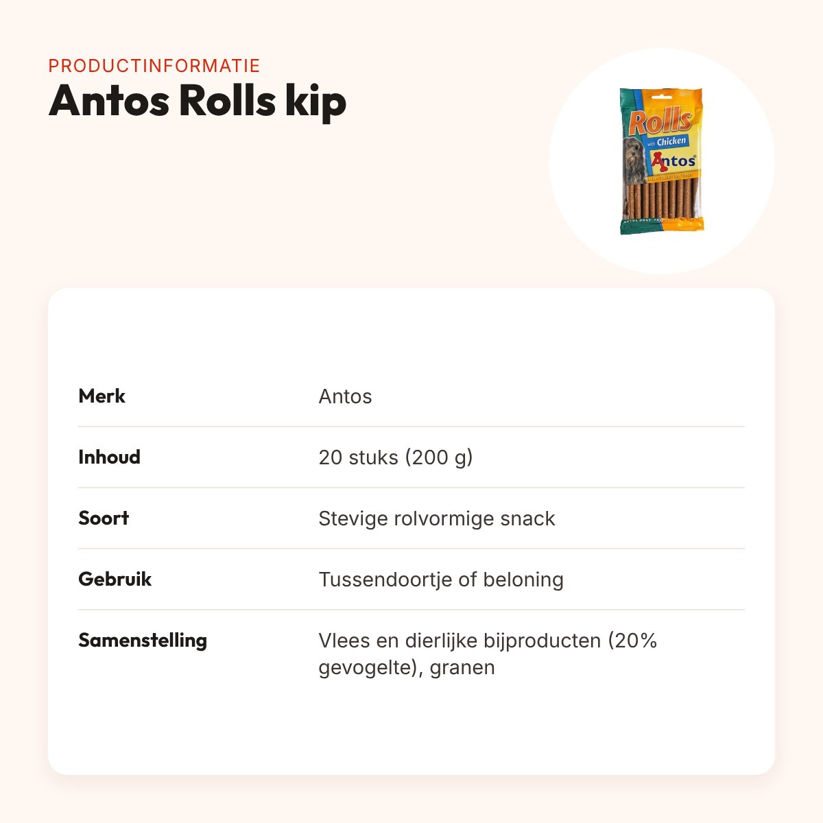 Antos Rolls kip 20 stuks (200 g) – stevige hondensnacks – productinformatie