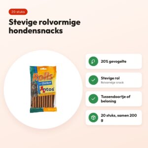 Antos Rolls kip 20 stuks (200 g) – stevige hondensnacks – voordelen