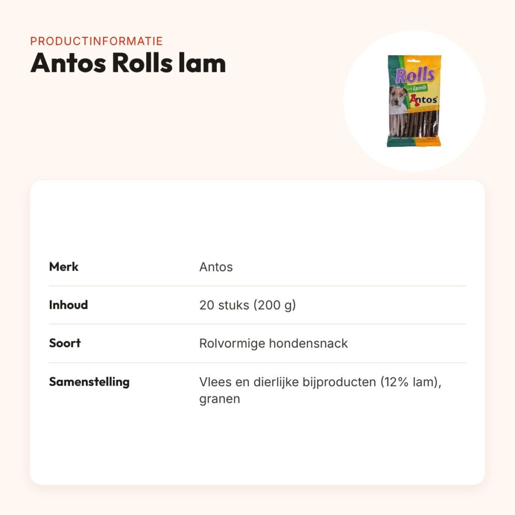 Antos Rolls lam 20 stuks (200 g) – rolvormige hondensnacks – productinformatie