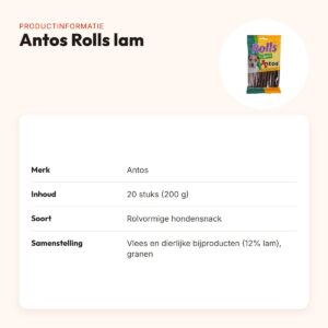 Antos Rolls lam 20 stuks (200 g) – rolvormige hondensnacks – productinformatie