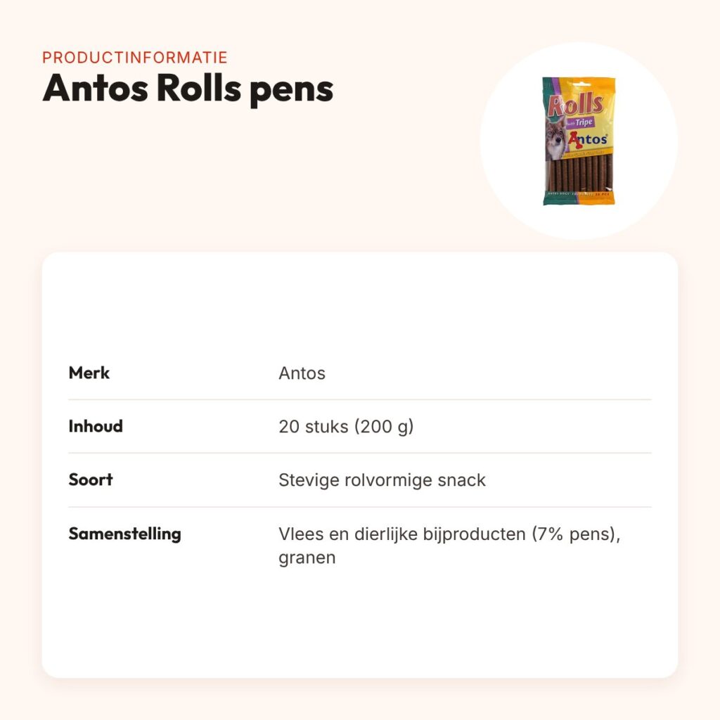 Antos Rolls pens 20 stuks (200 g) – rolvormige hondensnacks – productinformatie