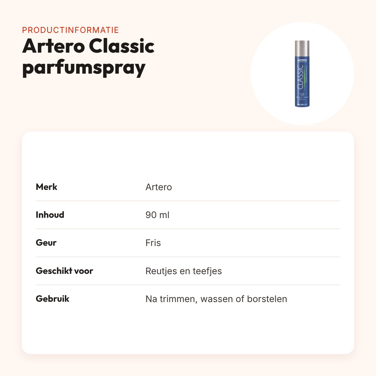Artero Classic parfumspray 90 ml – frisse geur voor honden – productinformatie