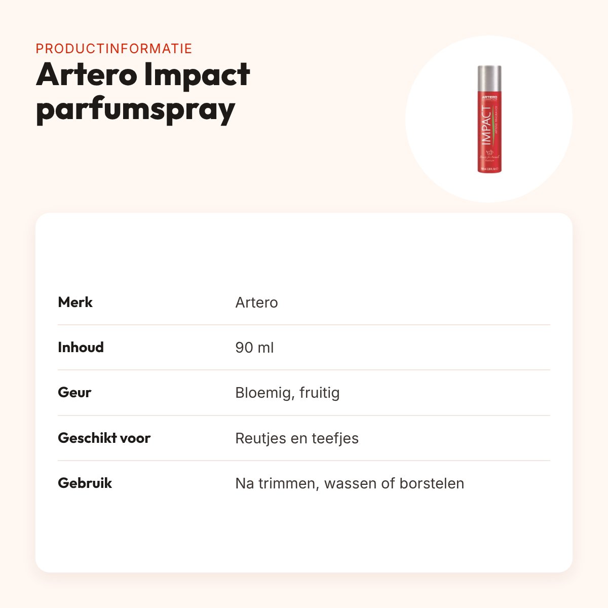Artero Impact parfumspray 90 ml – bloemige, fruitige geur voor honden – productinformatie