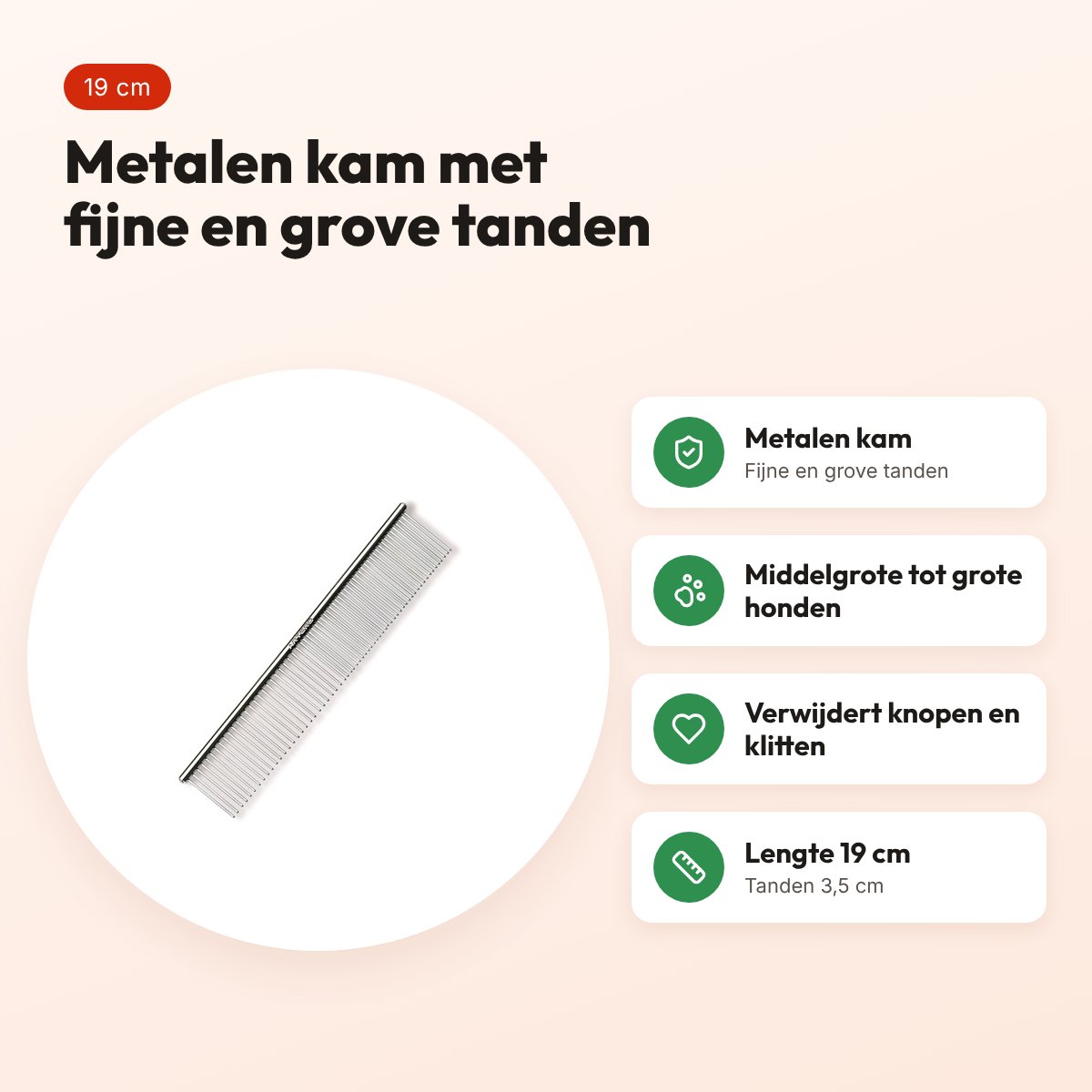 Artero metalen hondenkam fijn/grof met ronde greep 19 cm – voordelen