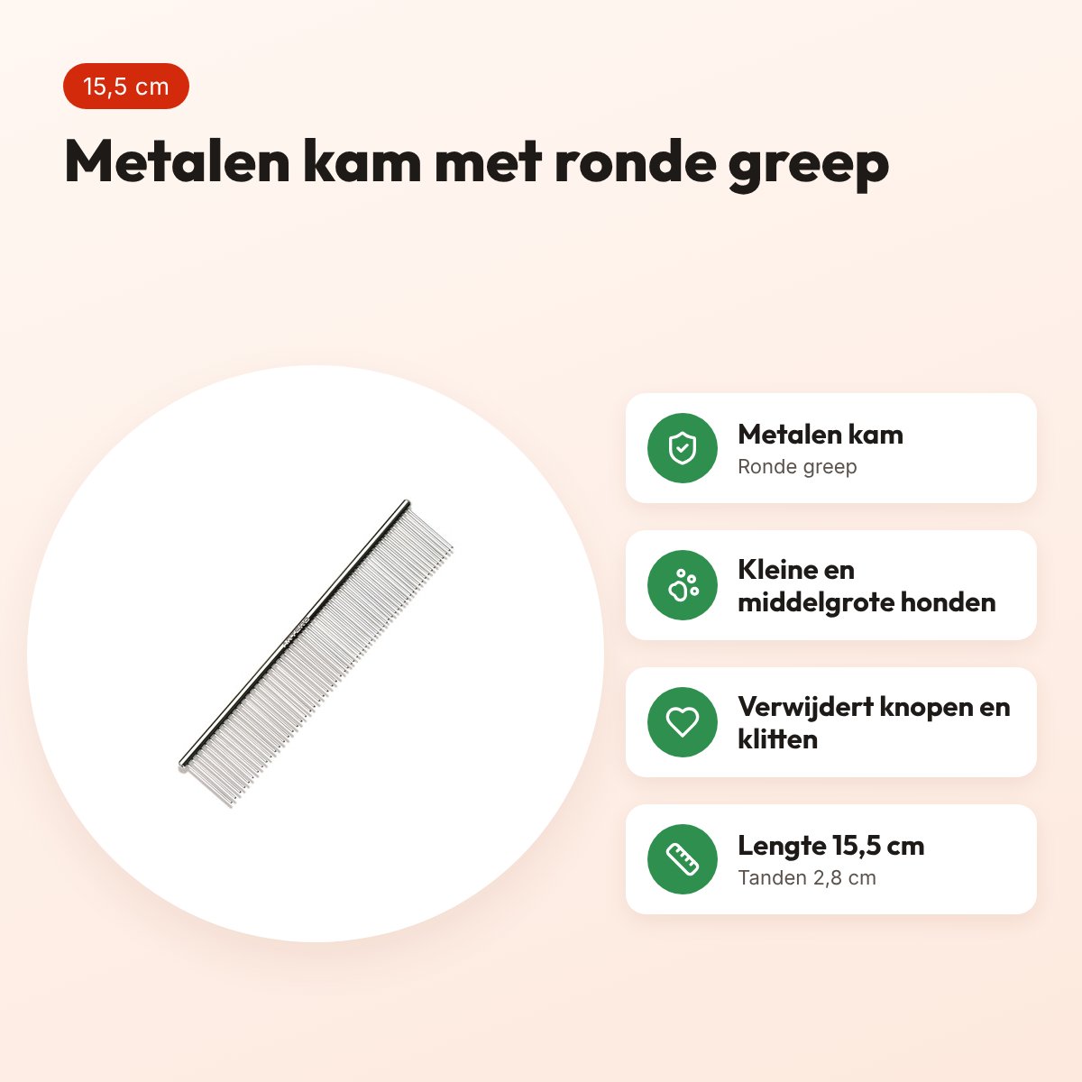 Artero metalen hondenkam met ronde greep klein 15,5 cm – voordelen