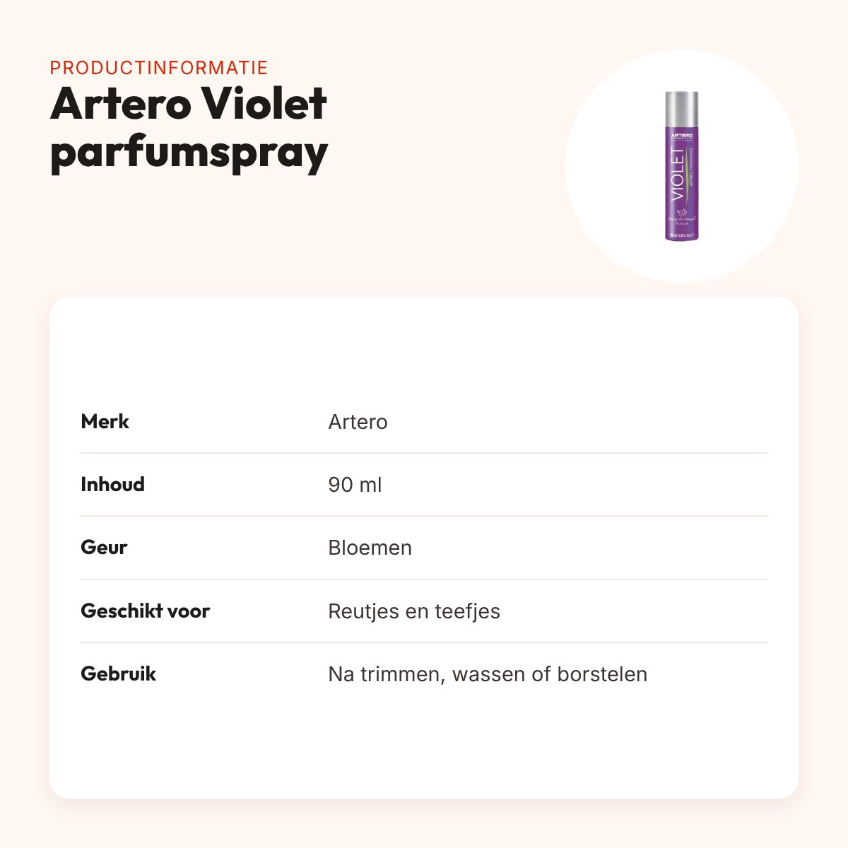 Artero Violet parfumspray 90 ml – bloemengeur voor honden – productinformatie