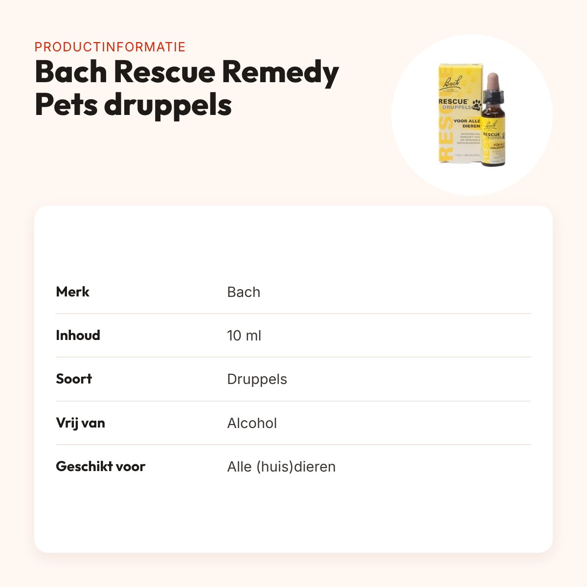 Bach Rescue Remedy Pets druppels 10 ml – alcoholvrij, voor huisdieren – productinformatie