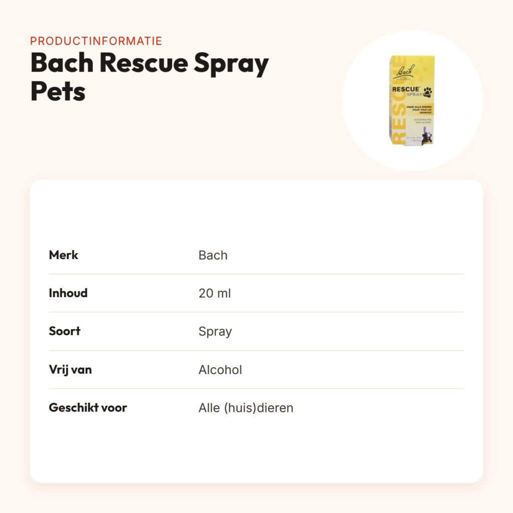 Bach Rescue Spray Pets 20 ml – alcoholvrij, voor huisdieren – productinformatie