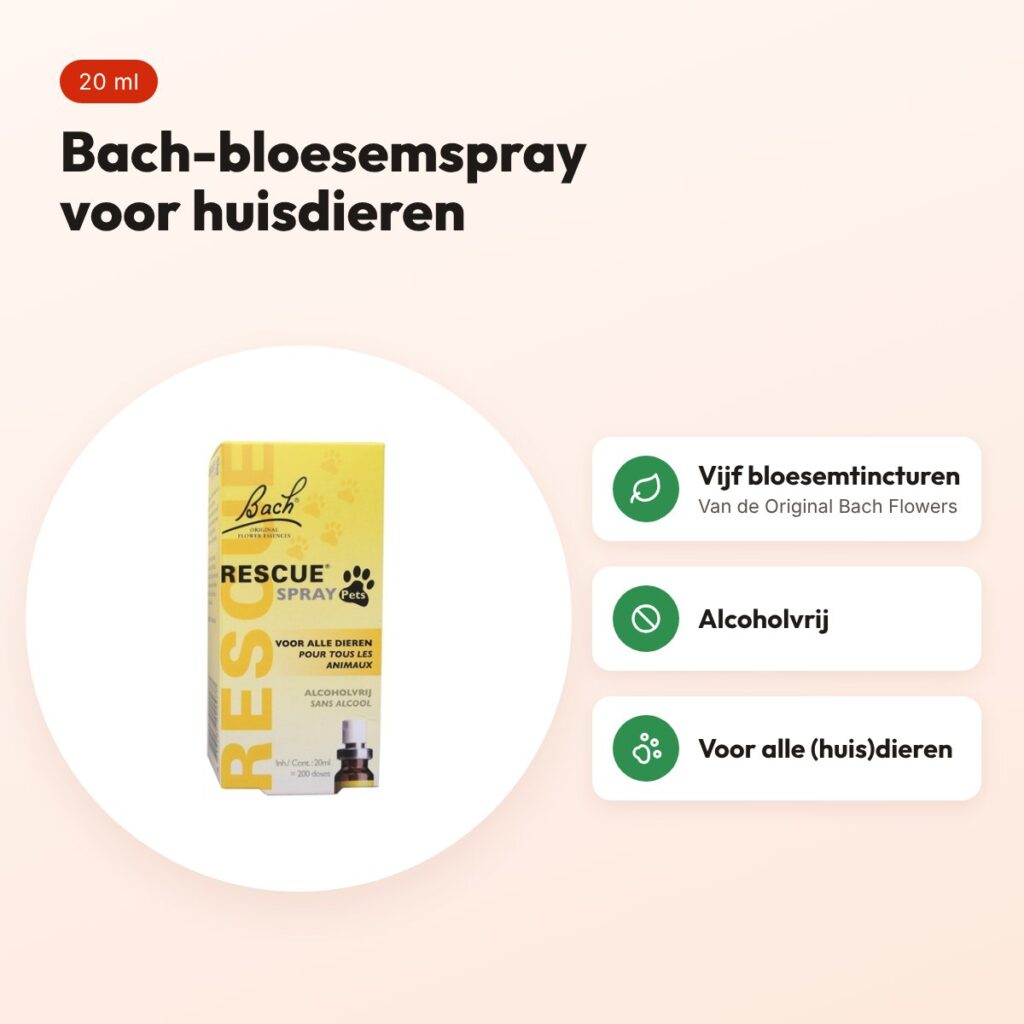 Bach Rescue Spray Pets 20 ml – alcoholvrij, voor huisdieren – voordelen