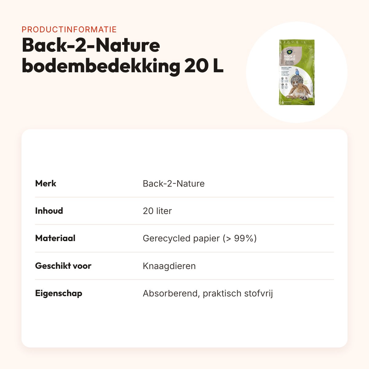 Back-2-Nature bodembedekking gerecycled 20 liter – voor knaagdieren – productinformatie