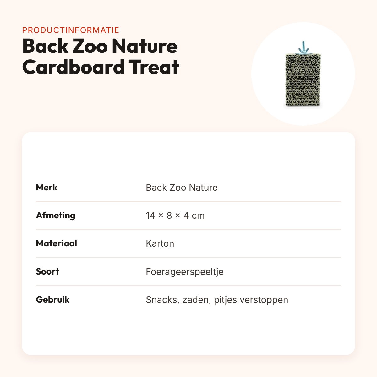 Back Zoo Nature Cardboard Treat Block 14 x 8 x 4 cm – foerageerspeeltje – productinformatie