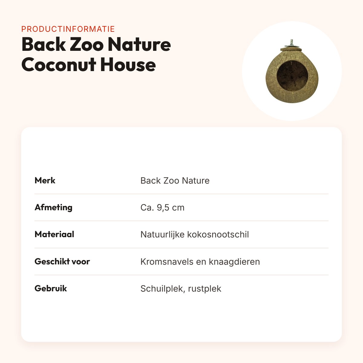 Back Zoo Nature Coconut House ca. 9,5 cm – schuilplek van kokosnootschil – productinformatie