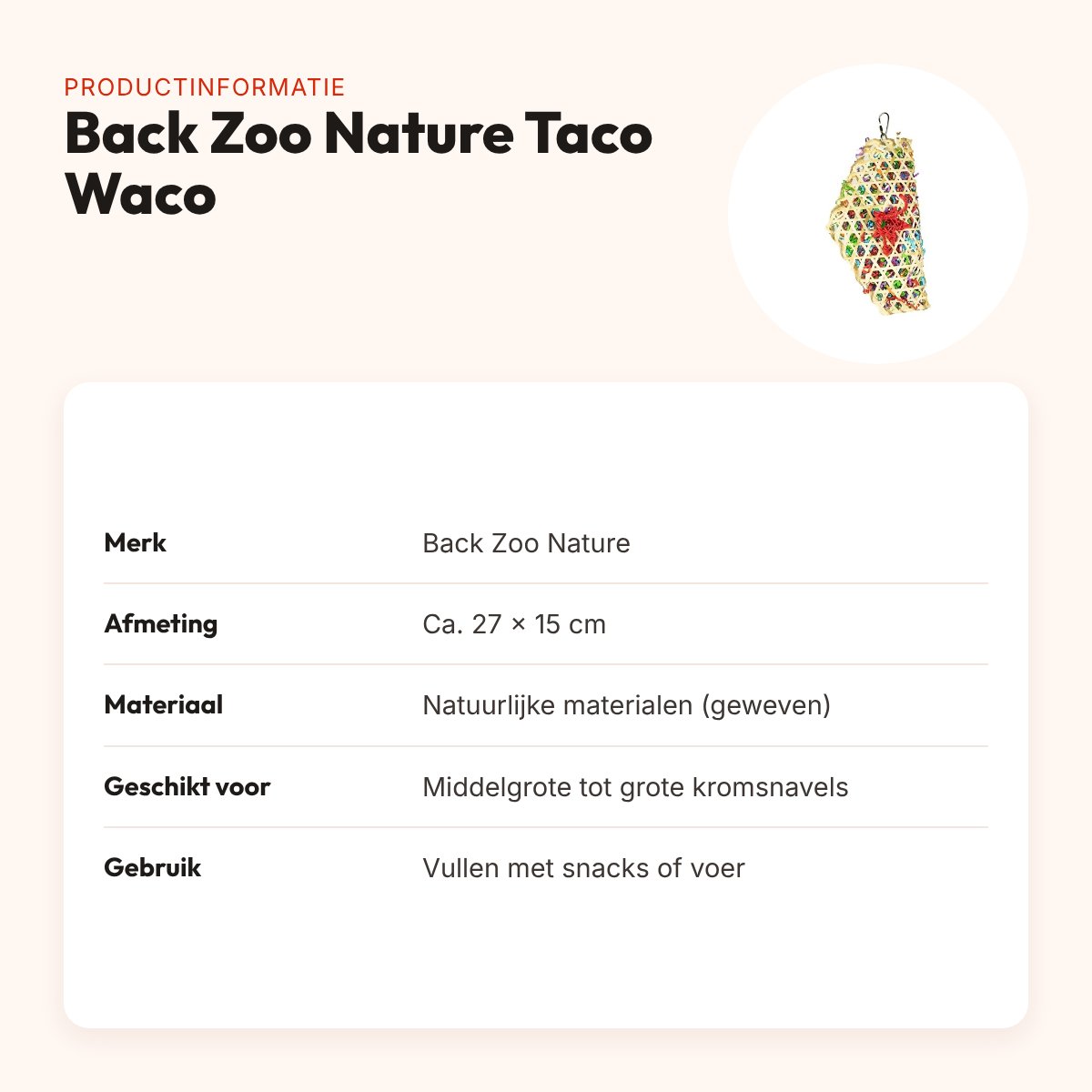 Back Zoo Nature foerageerspeeltje Taco Waco 27 x 15 cm – productinformatie