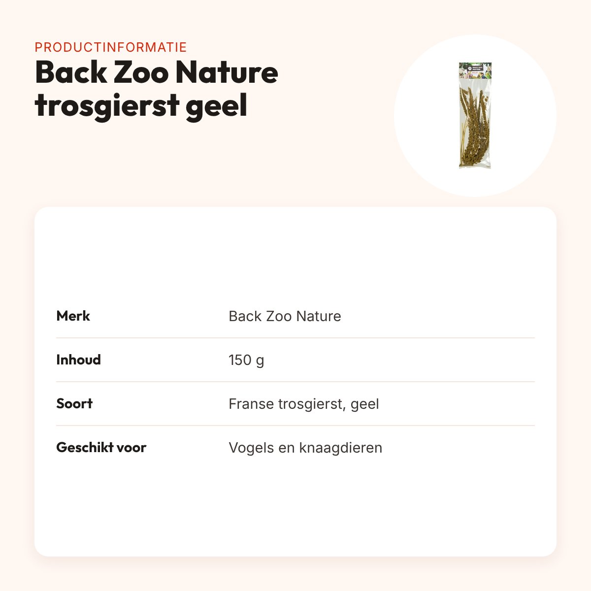 Back Zoo Nature Franse trosgierst geel 150 g – voor vogels en knaagdieren – productinformatie