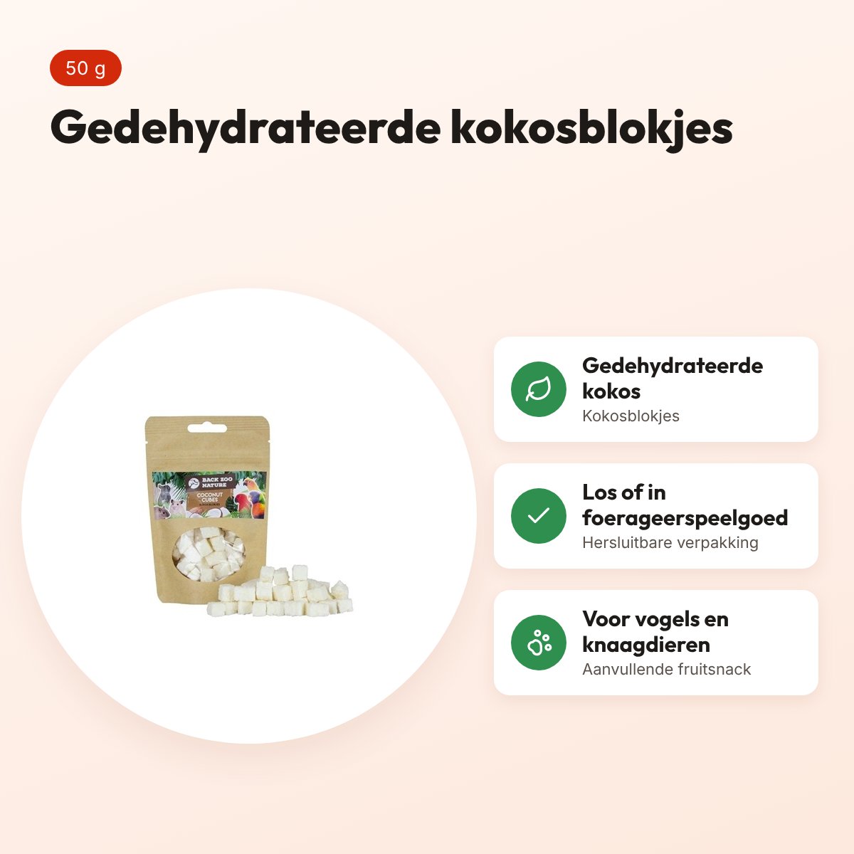 Back Zoo Nature kokosblokjes (coconut cubes) 50 g – gedehydrateerd – voordelen