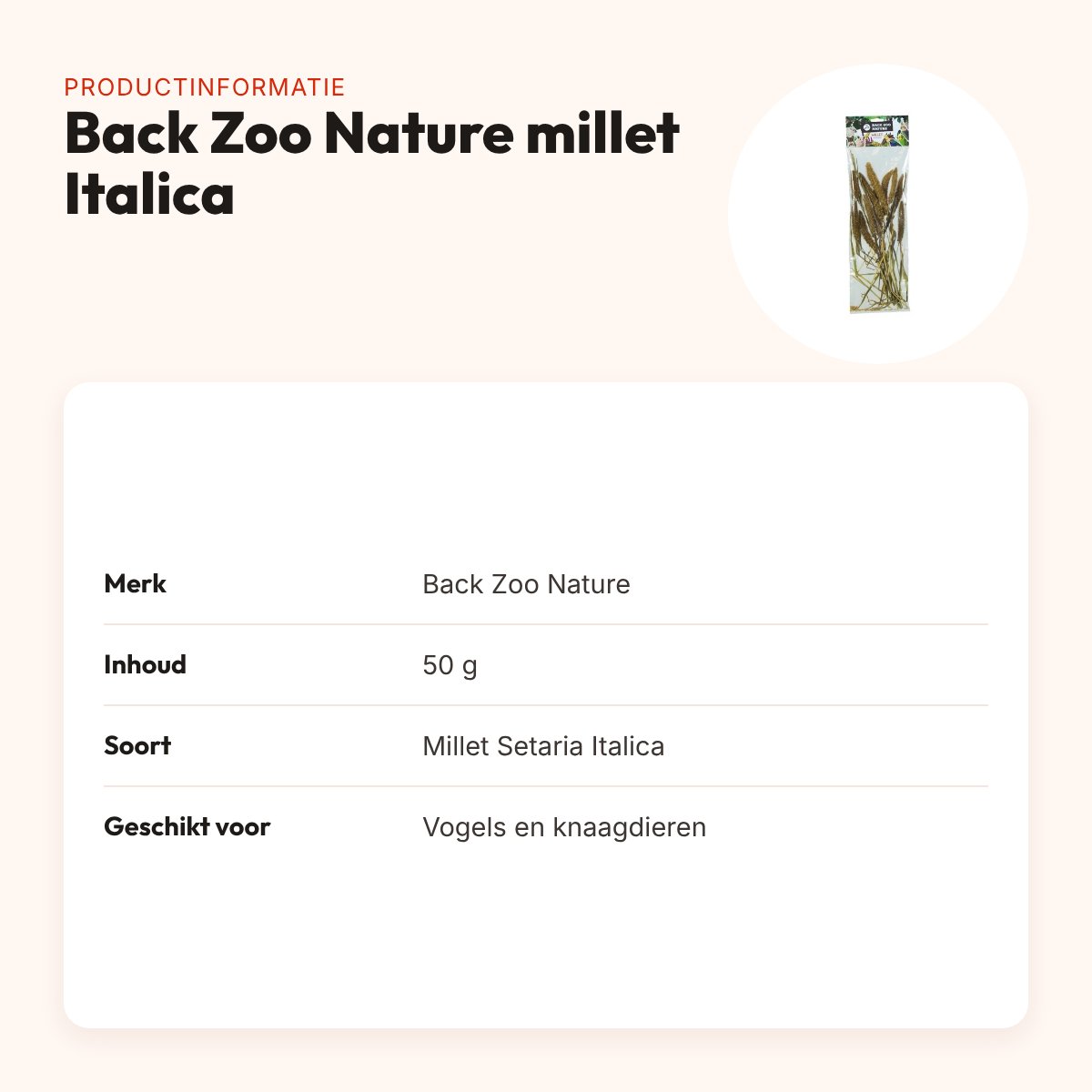 Back Zoo Nature millet Setaria Italica 50 g – natuurlijke aanvulling – productinformatie