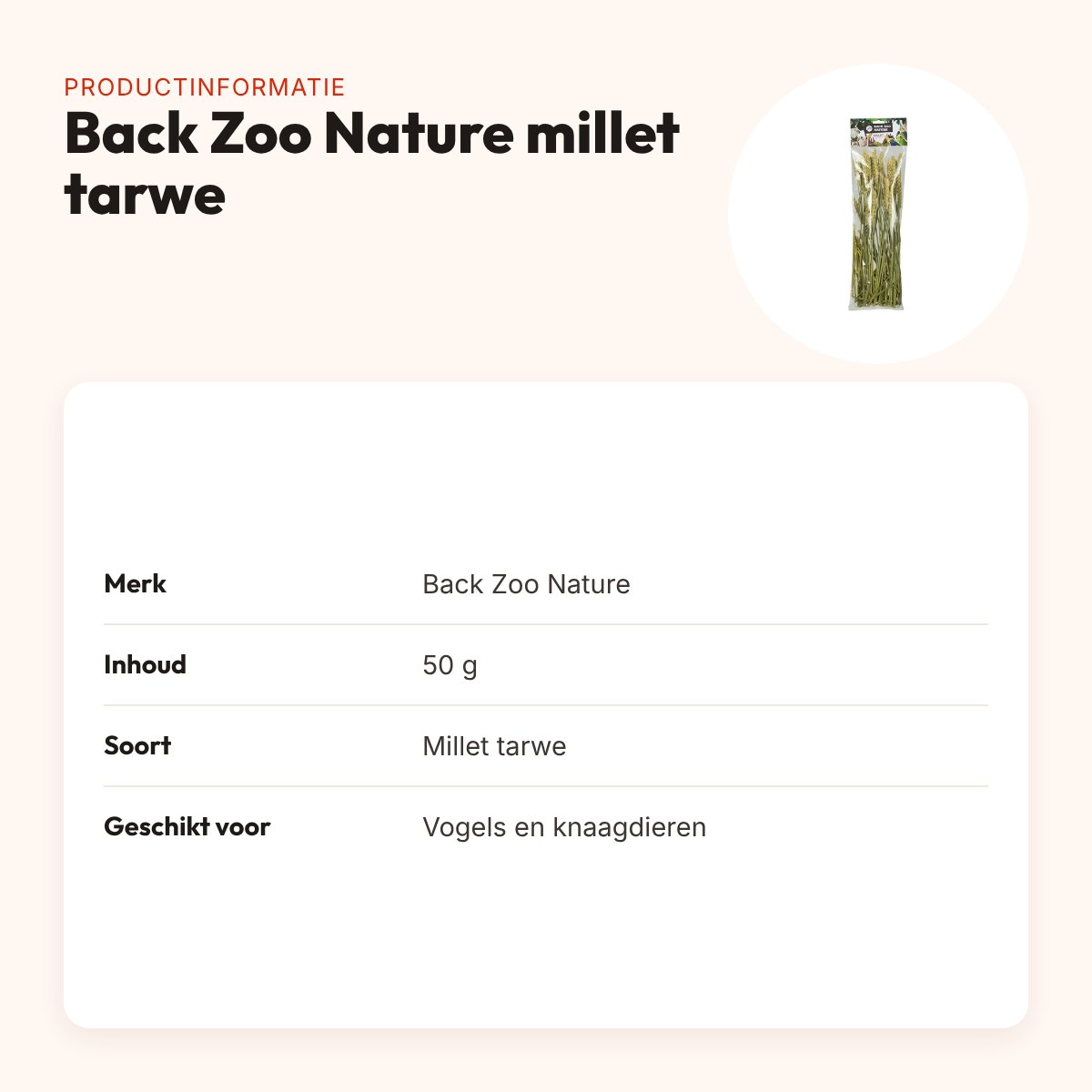 Back Zoo Nature millet tarwe 50 g – natuurlijke aanvulling voor vogels – productinformatie