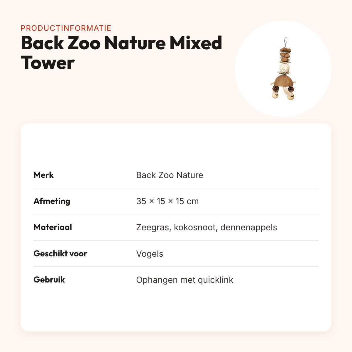 Back Zoo Nature Mixed Tower with Cups 35 x 15 x 15 cm – vogelspeeltje – productinformatie