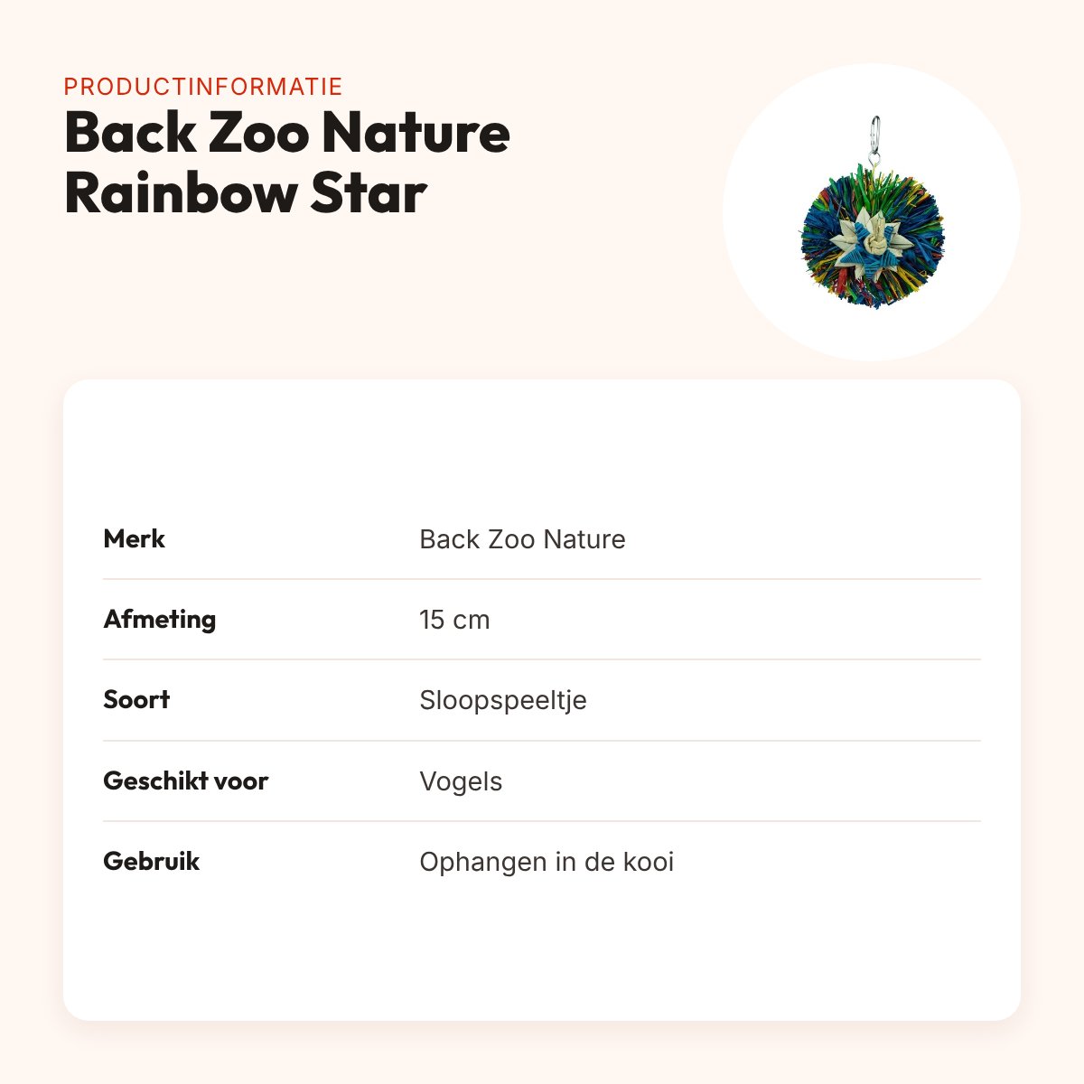 Back Zoo Nature Rainbow Star 15 cm – kleurrijk sloopspeeltje voor vogels – productinformatie