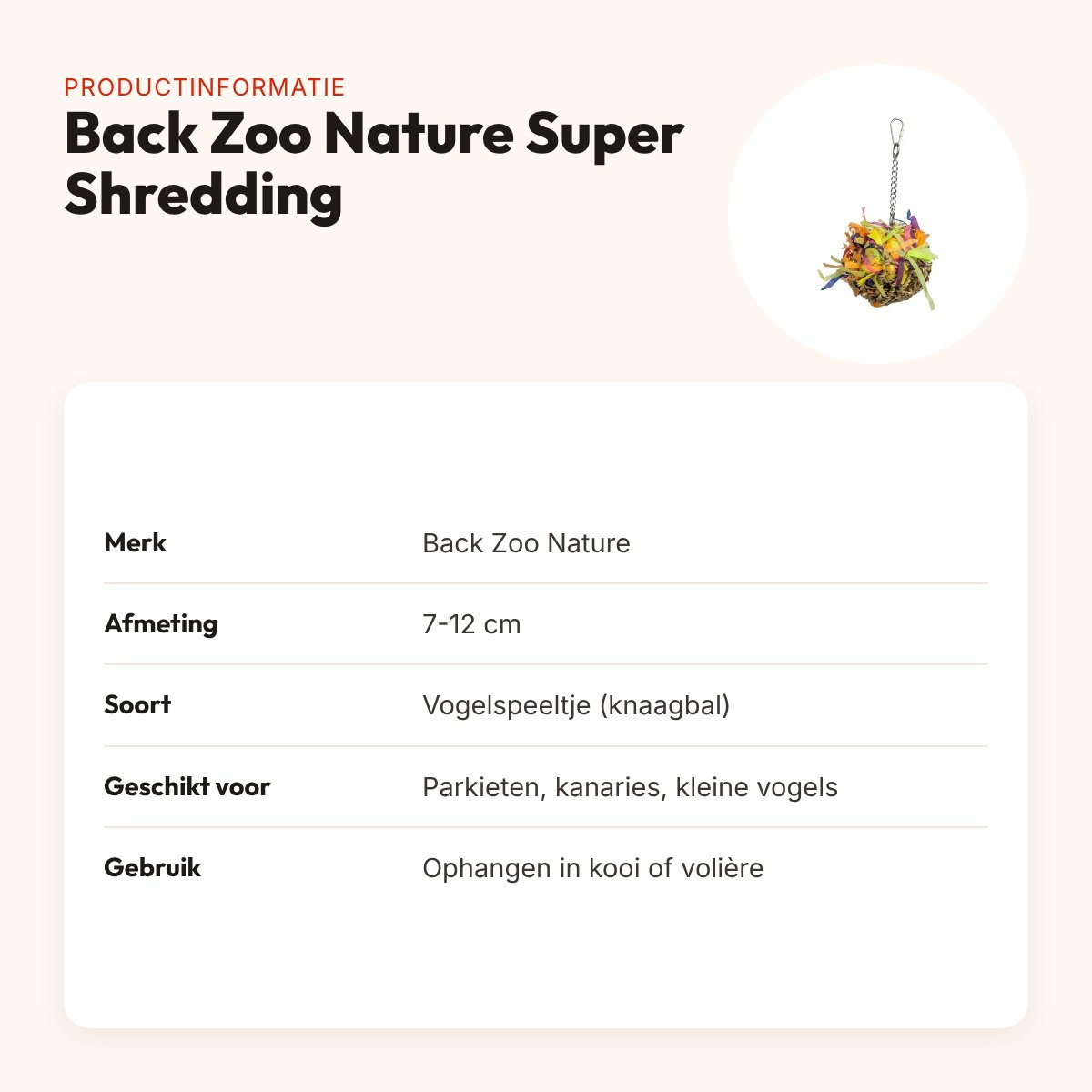 Back Zoo Nature Super Shredding Bal 7-12 cm – vogelspeeltje om te knagen – productinformatie
