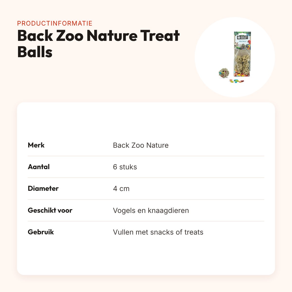 Back Zoo Nature Treat Balls 4 cm – foerageerspeelgoed, 6 stuks – productinformatie