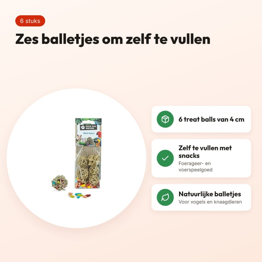 Back Zoo Nature Treat Balls 4 cm – foerageerspeelgoed, 6 stuks – voordelen