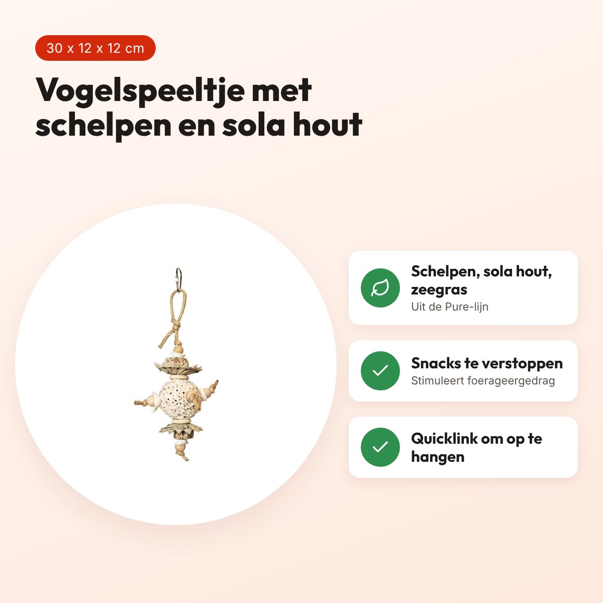 Back Zoo Nature vogelspeeltje Ball And Shells 30 x 12 x 12 cm – schelpen – voordelen