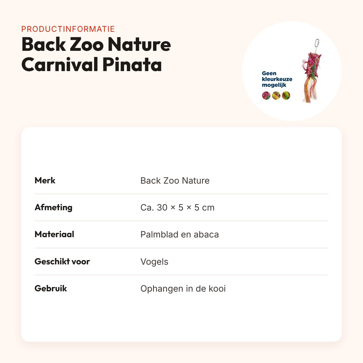 Back Zoo Nature vogelspeeltje Carnival Pinata 30 x 5 x 5 cm – productinformatie
