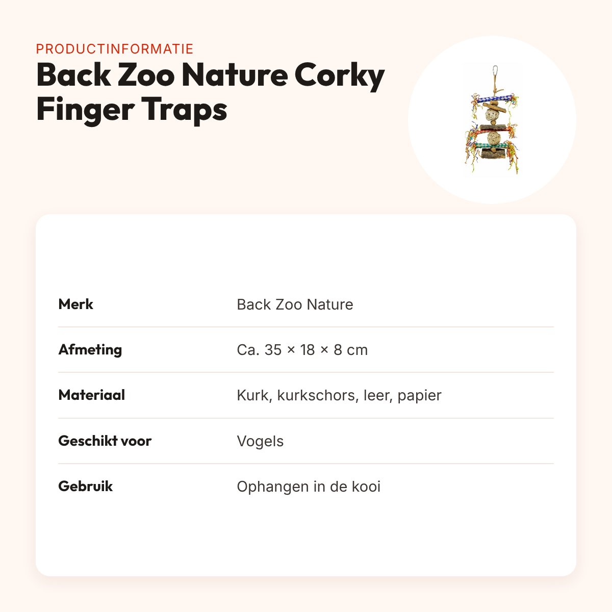 Back Zoo Nature vogelspeeltje Corky Finger Traps 35 x 18 x 8 cm – kurk – productinformatie