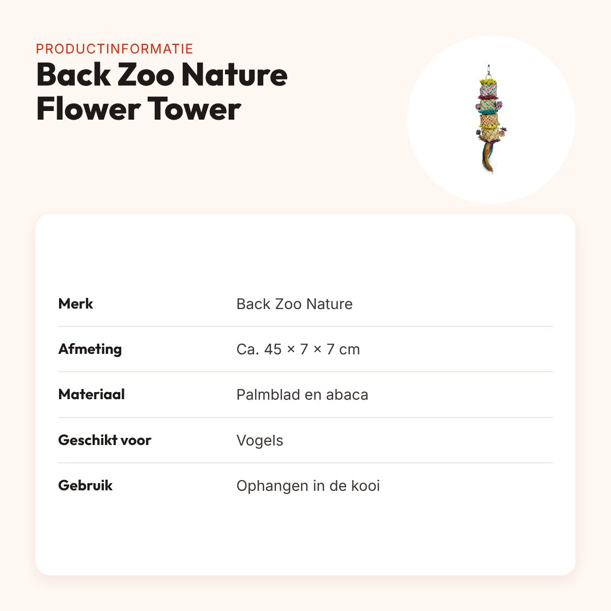 Back Zoo Nature vogelspeeltje Flower Tower 45 x 7 x 7 cm – productinformatie