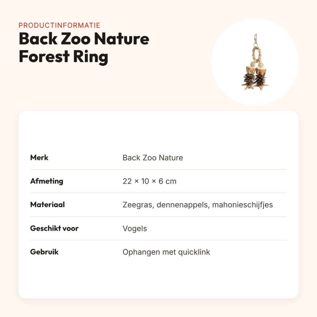 Back Zoo Nature vogelspeeltje Forest Ring 22 x 10 x 6 cm – zeegras – productinformatie