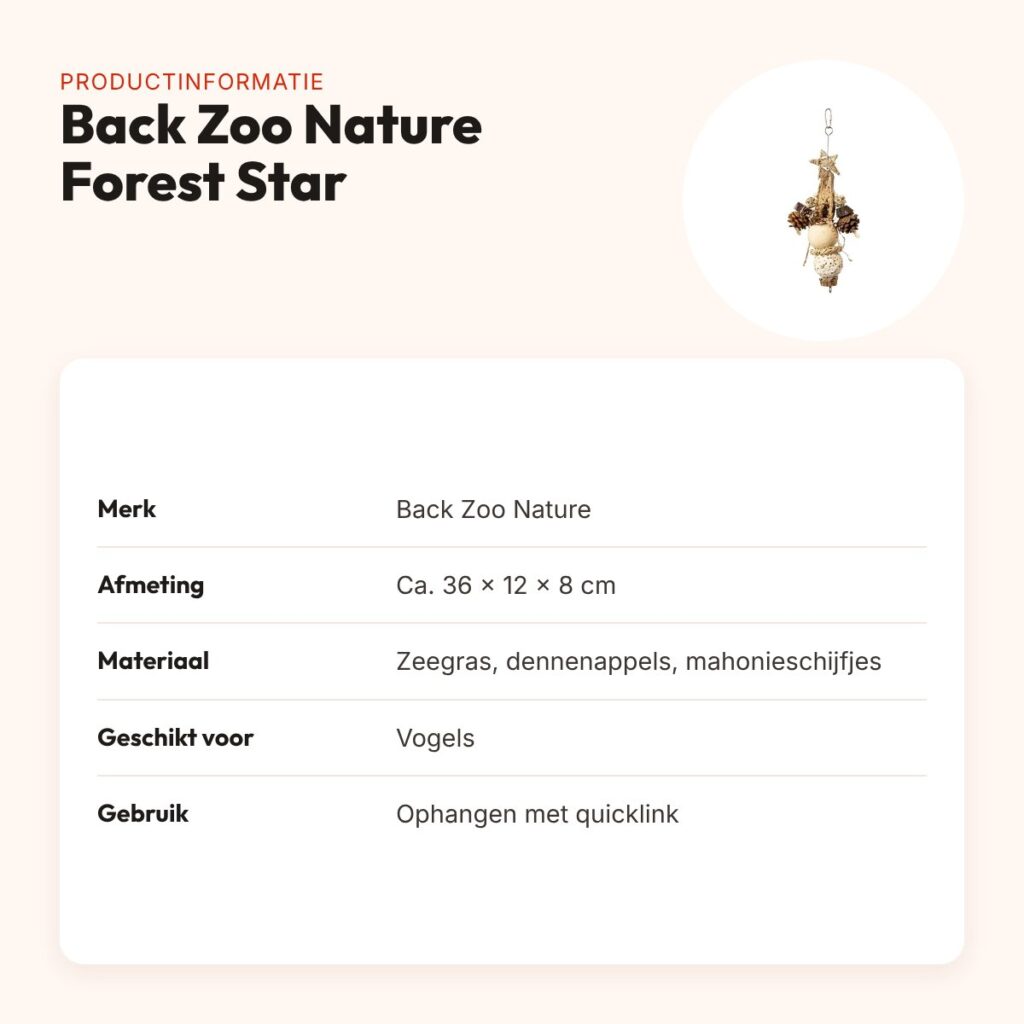 Back Zoo Nature vogelspeeltje Forest Star 36 x 12 x 8 cm – zeegras – productinformatie