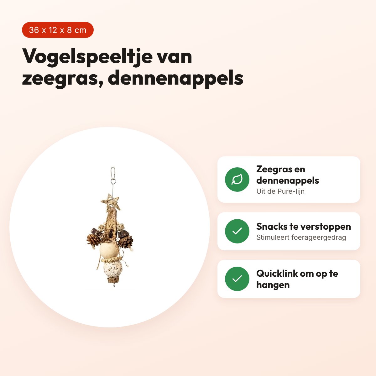 Back Zoo Nature vogelspeeltje Forest Star 36 x 12 x 8 cm – zeegras – voordelen