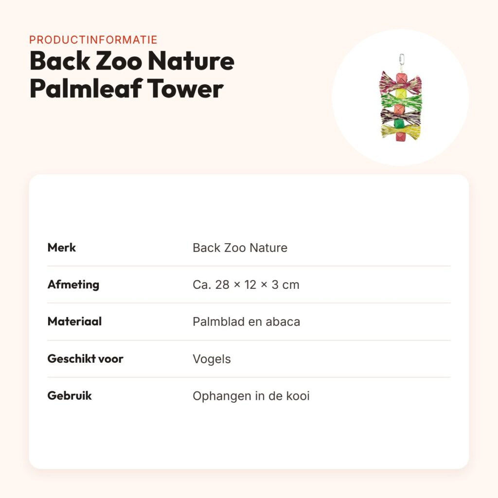 Back Zoo Nature vogelspeeltje Palmleaf Tower 28 x 12 x 3 cm – productinformatie