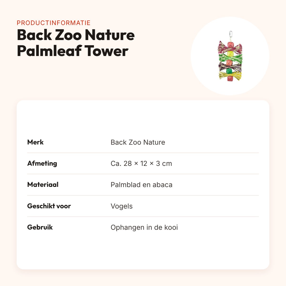 Back Zoo Nature vogelspeeltje Palmleaf Tower 28 x 12 x 3 cm – productinformatie